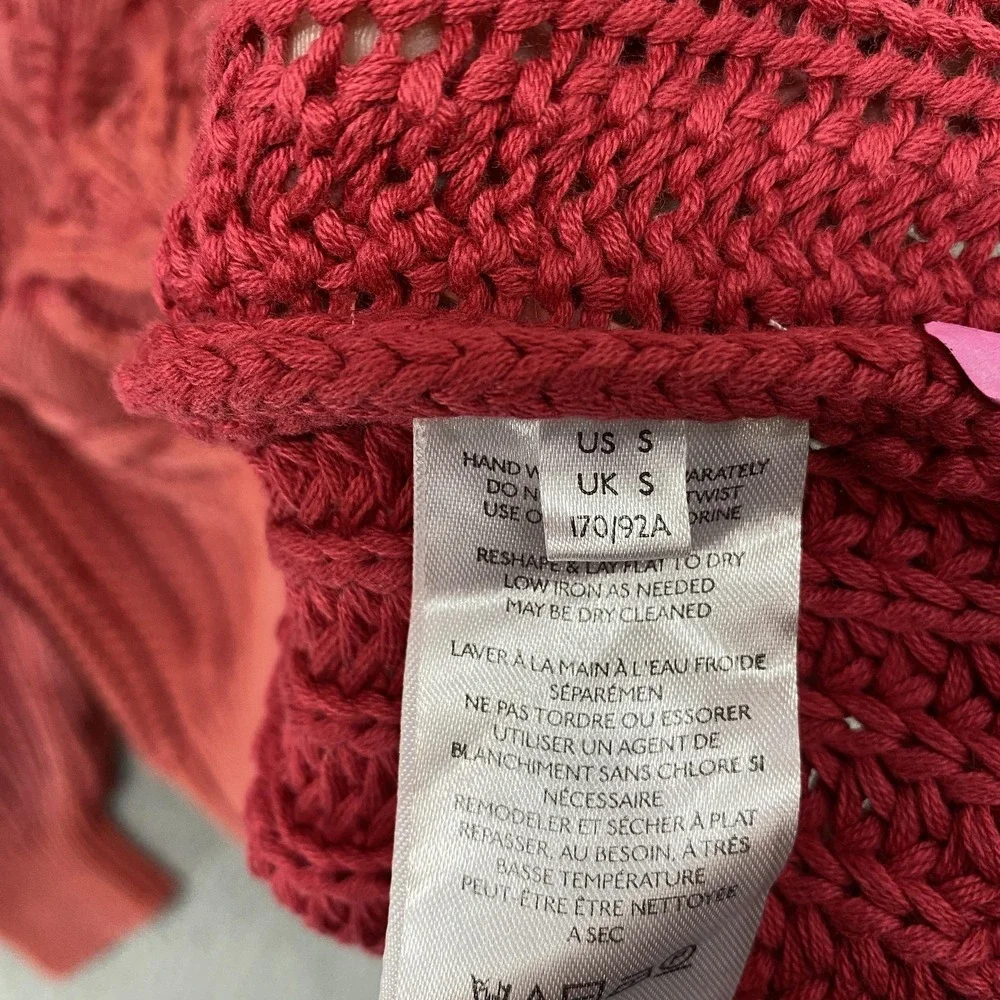 Free People‎ Frankie Sweater Womens Small Red Cable Knit Chunky Crew 100% Cotton